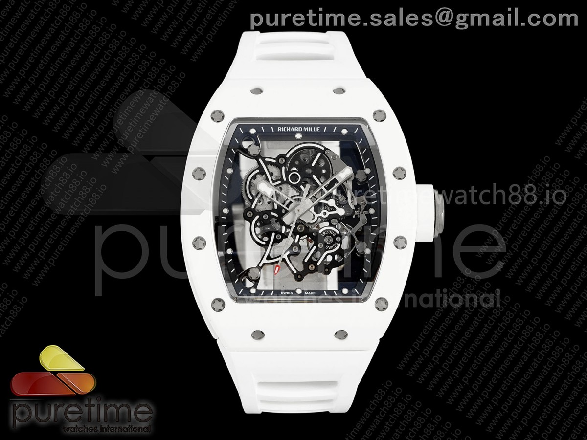 RF 리차드밀 RM055 화이트세라믹 부바왓슨 티타늄프리스프렁 스켈레톤다이얼 화이트러버스트랩  RF RM055 White Ceramic Bubba Watson Free Sprung Titanium RMUL2 Super Clone