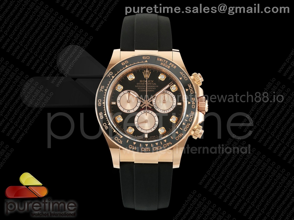 ARF 롤렉스 데이토나 로즈골드 텅스텐(Cu-W) 블랙/로골8P다이얼 블랙러버스트랩 162g  Daytona 126515 ARF 1:1 Best Edition Black/RG Diamonds Dial on Oysterflex Strap DD4131 (Weighted)