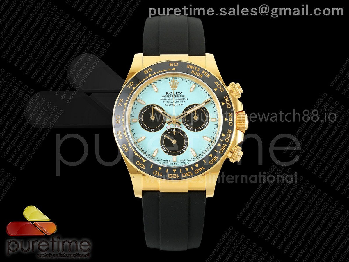 ARF 롤렉스 데이토나 옐로우골드 텅스텐(Cu-W) 티파니블루다이얼 블랙러버스트랩 162g Daytona 126518 ARF 1:1 Best Edition Tiffany Blue Dial on Oysterflex Strap DD4131 (Weighted)