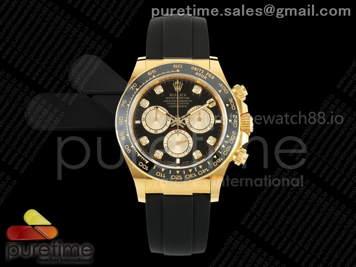 ARF 롤렉스 데이토나 옐로우골드 텅스텐(Cu-W) 블랙8P다이얼 블랙러버스트랩 162g  Daytona 126518 ARF 1:1 Best Edition Black/YG Diamonds Dial on Oysterflex Strap DD4131 (Weighted)