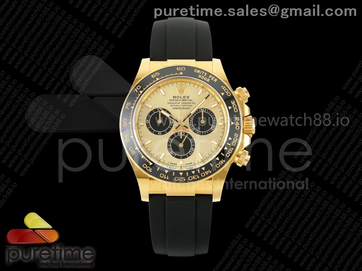 ARF 롤렉스 데이토나 옐로우골드 텅스텐(Cu-W) 골드/블랙다이얼 블랙러버스트랩 162g Daytona 126518 ARF 1:1 Best Edition YG/Black Dial on Oysterflex Strap DD4131 (Weighted)