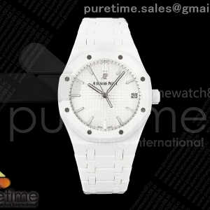ZF 오데마피게 로얄오크 15500 화이트세라믹 화이트다이얼 세라믹브레이슬릿 프리스프렁 Royal Oak 41mm 15500 White Ceramic ZF White Dial on White Ceramic Bracelet SA4302 Super Clone (Free Sprung)