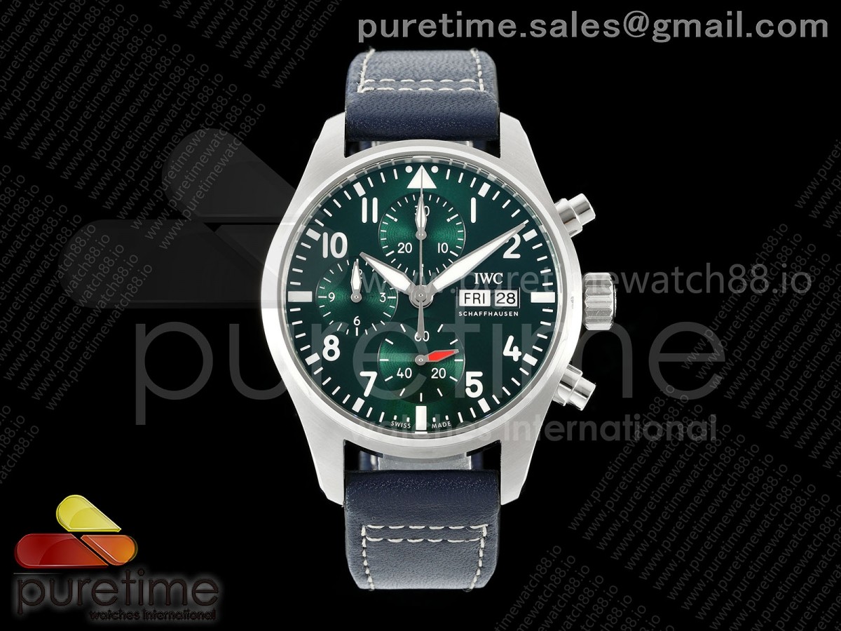 APSF IWC 파일럿 크로노 43미리 그린다이얼 블루가죽스트랩 Pilot Chrono IW378005 APSF 1:1 Best Edition Green Dial on Blue Leather Strap SA69385 Super Clone