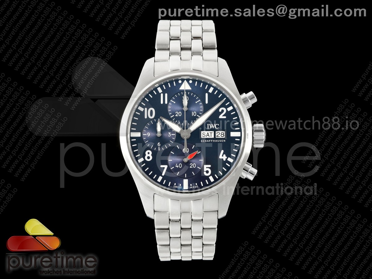 APSF IWC 파일럿 크로노 43미리 블루다이얼 스틸브레이슬릿 Pilot Chrono IW378004 APSF 1:1 Best Edition Blue Dial on SS Bracelet SA69385 Super Clone