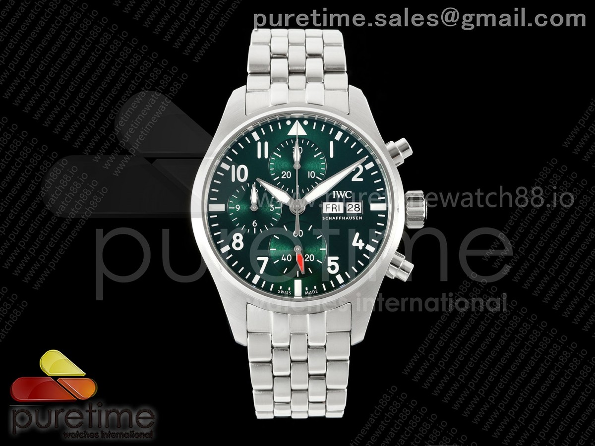 APSF IWC 파일럿 크로노 43미리 그린다이얼 스틸브레이슬릿 Pilot Chrono IW378006 APSF 1:1 Best Edition Green Dial on SS Bracelet SA69385 Super Clone