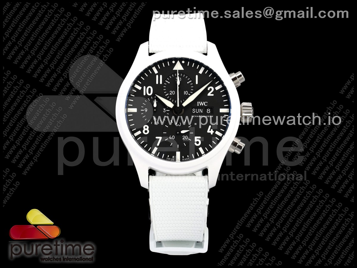 APSF IWC 파일럿 크로노 화이트세라믹 IW389401 레이크 타호 화이트다이얼 화이트러버스트랩 Pilot Chrono IW389105 White Ceramic “Lake Tahoe” APSF 1:1 Best Edition on White Rubber Strap DD69385 Super Clone