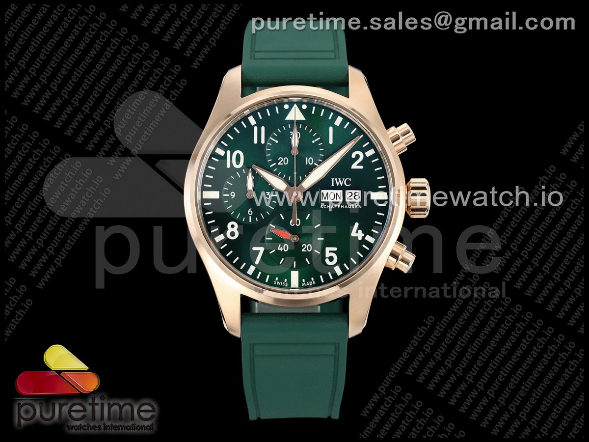APSF IWC 파일럿 크로노 로즈골드 IW388110 그린다이얼 그린러버스트랩 Pilot Chrono RG IW388110 APSF 1:1 Best Edition Green Dial on Green Rubber Strap DD69385 Super Clone