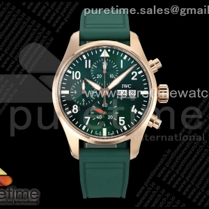 APSF IWC 파일럿 크로노 로즈골드 IW388110 그린다이얼 그린러버스트랩 Pilot Chrono RG IW388110 APSF 1:1 Best Edition Green Dial on Green Rubber Strap DD69385 Super Clone