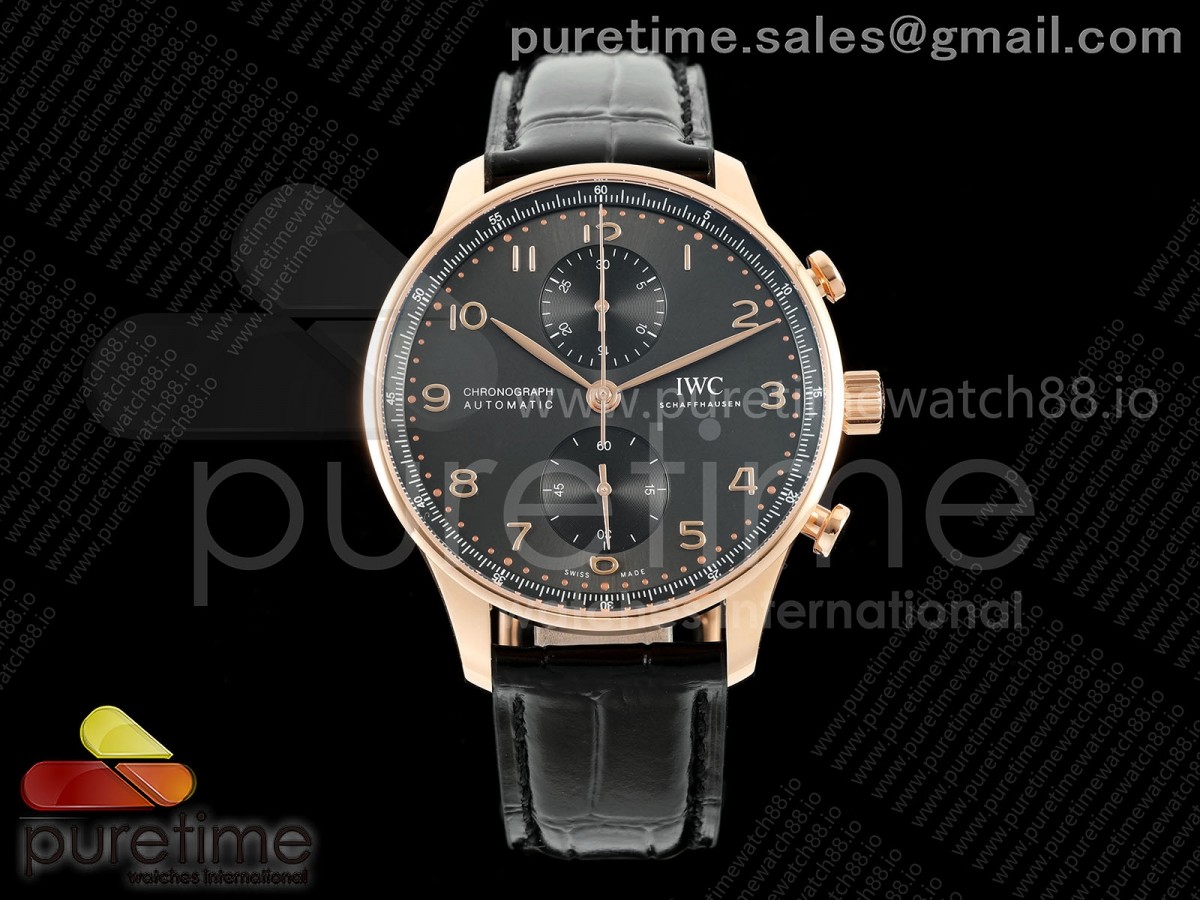 APSF IWC 포르투기저 크로노 로즈골드 IW371625 블랙다이얼 블랙가죽스트랩 Portugieser Chrono iw371625 RG APSF 1:1 Best Edition Black Dial on Black Leather Strap DD69355 Super Clone
