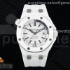 ZF 오데마피게 로얄오크 오프쇼어 다이버 15707 화이트세라믹 화이트다이얼 화이트러버스트랩 Royal Oak Offshore Diver 15707 White Ceramic ZF 1:1 Best Edition SA3120 Super Clone