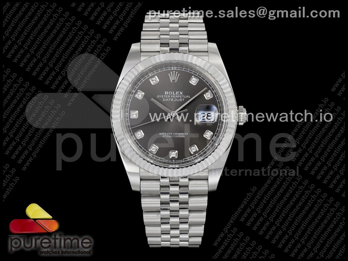 THBF 롤렉스 데이저스트41 그레이텐포인트다이얼 쥬빌레브레이슬릿 (Free Sprung) DateJust 41 126334 THBF 1:1 Best Edition 904L Steel Gray Diamonds Dial on Jubilee Bracelet JH3235 (Free Sprung)