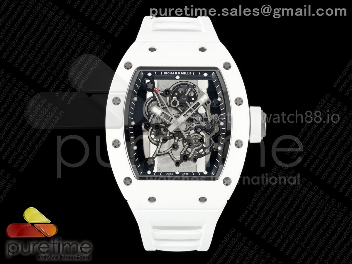 APSF 리차드밀 RM055 화이트세라믹 스켈레톤다이얼 화이트러버스트랩 RM055 White Ceramic APSF 1:1 Best Edition on White Rubber Strap RMUL2 Super Clone