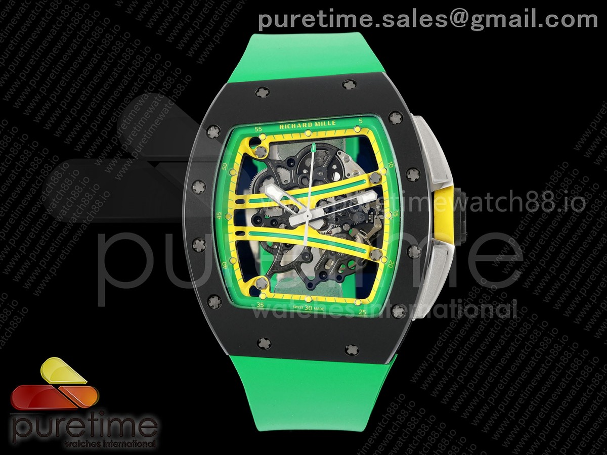 APSF 리차드밀 RM061 블랙세라믹 그린스켈레톤다이얼 그린러버스트랩 RM061 Black Ceramic APSF 1:1 Best Edition on Green Rubber Strap RMUL2 Super Clone