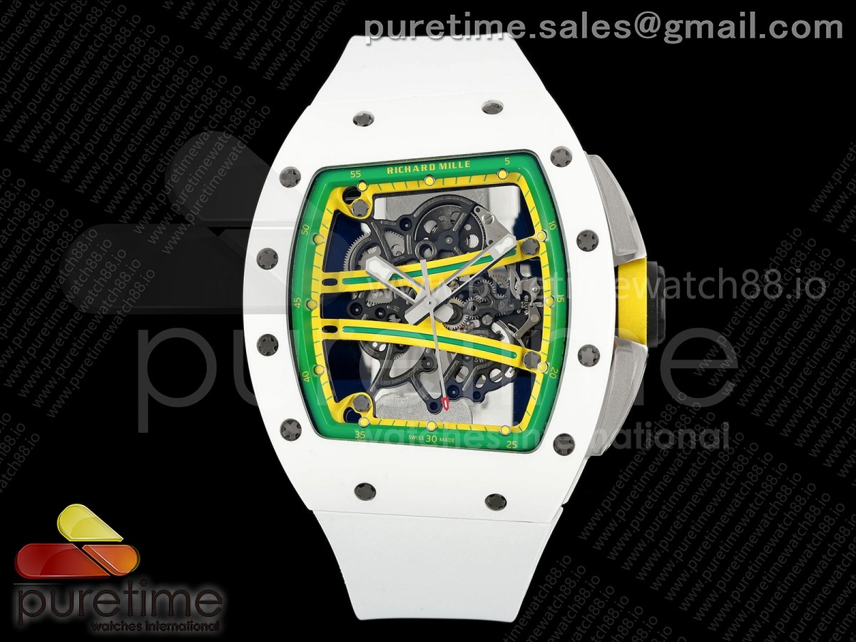 APSF 리차드밀 RM061 화이트세라믹 스켈레톤다이얼 화이트러버스트랩  RM061 White Ceramic APSF 1:1 Best Edition on White Rubber Strap RMUL2 Super Clone