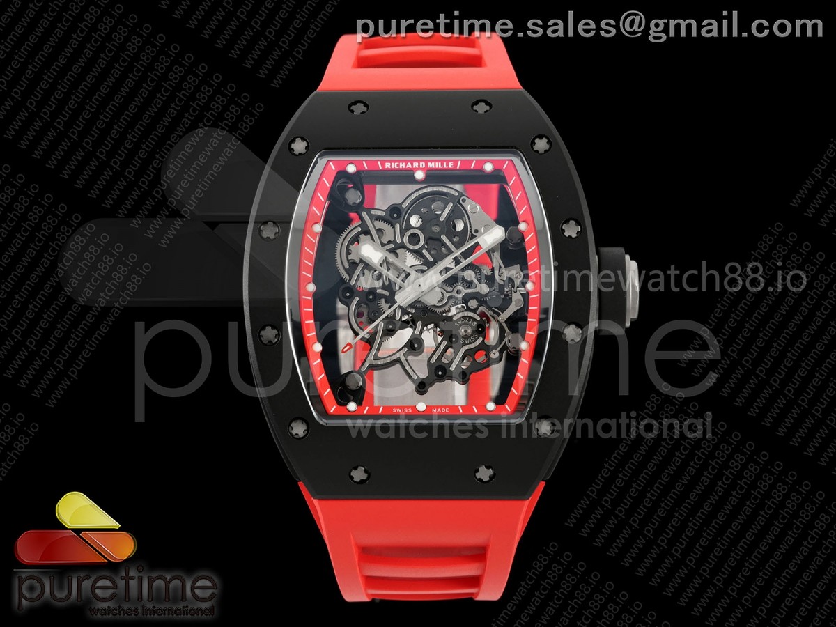 APSF 리차드밀 RM055 블랙세라믹 레드스켈레톤다이얼 레드러버스트랩  RM055 Black Ceramic APSF 1:1 Best Edition on Red Inner Bezel on Red Rubber Strap RMUL2 Super Clone