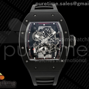 APSF 리차드밀 RM055 블랙세라믹 블랙스켈레톤다이얼 블랙러버스트랩 RM055 Black Ceramic APSF 1:1 Best Edition on Black/Red Inner Bezel on Black Rubber Strap RMUL2 Super Clone