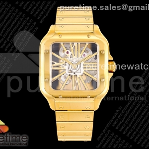 RICH 산토스 드 까르띠에 옐로우골드 40미리 스켈레톤다이얼 스틸브레이슬릿(가죽스트랩) Santos Skeleton YG RICH 1:1 Best Edition Skeleton Dial 9611MC Super Clone (2 Straps)