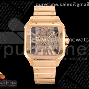 RICH 산토스 드 까르띠에 로즈골드 40미리 스켈레톤다이얼 스틸브레이슬릿(가죽스트랩) Santos Skeleton RG RICH 1:1 Best Edition Skeleton Dial 9611MC Super Clone (2 Straps)