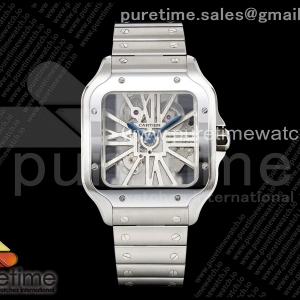 RICH 산토스 드 까르띠에 40미리 스켈레톤다이얼 스틸브레이슬릿(가죽스트랩)  Santos Skeleton SS RICH 1:1 Best Edition Skeleton Dial 9611MC Super Clone (2 Straps)