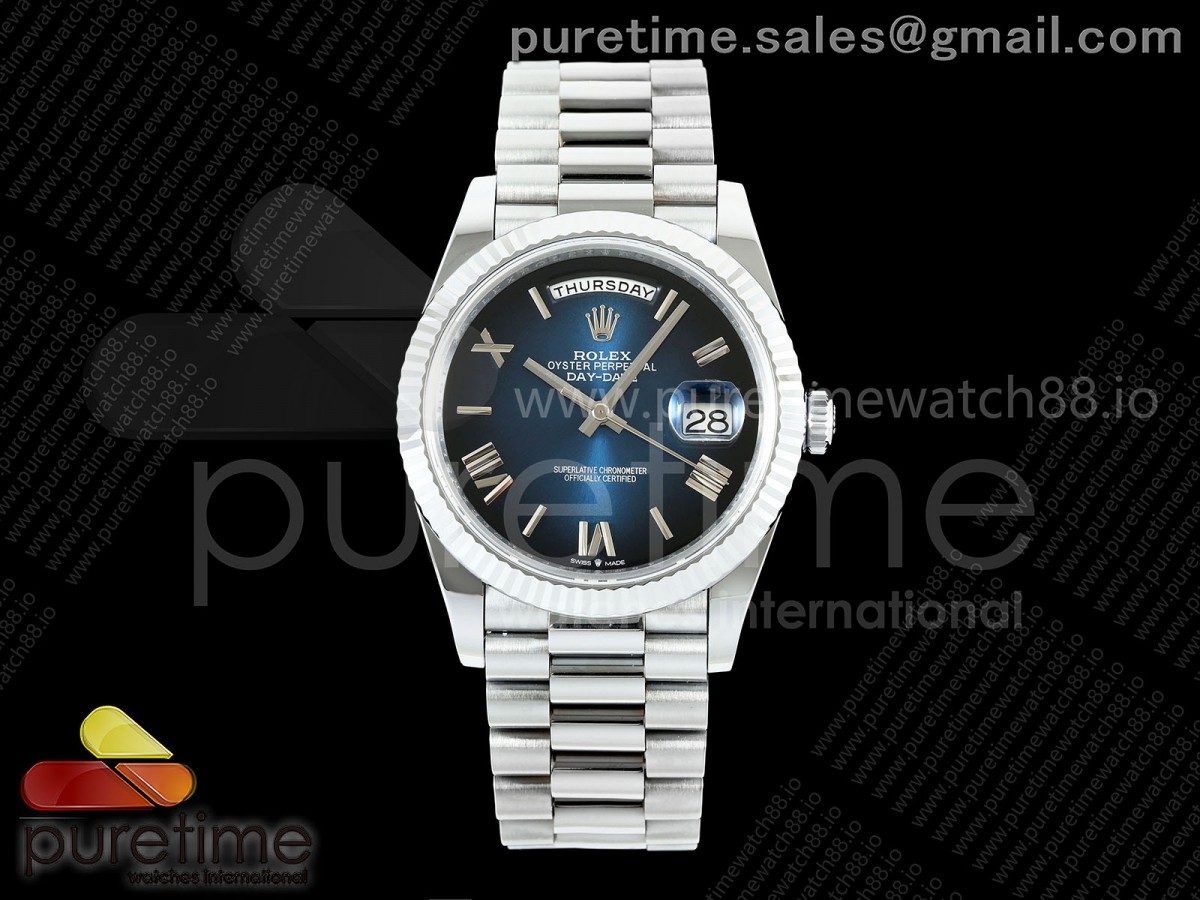 TMF 롤렉스 데이데이트40 텅스텐(Cu-W)220g 블루로만다이얼 스틸브레이슬릿  Day Date 40 SS TMF 1:1 Best Edition Blue Ombre Roman Dial on President Bracelet VR3255 (220g)