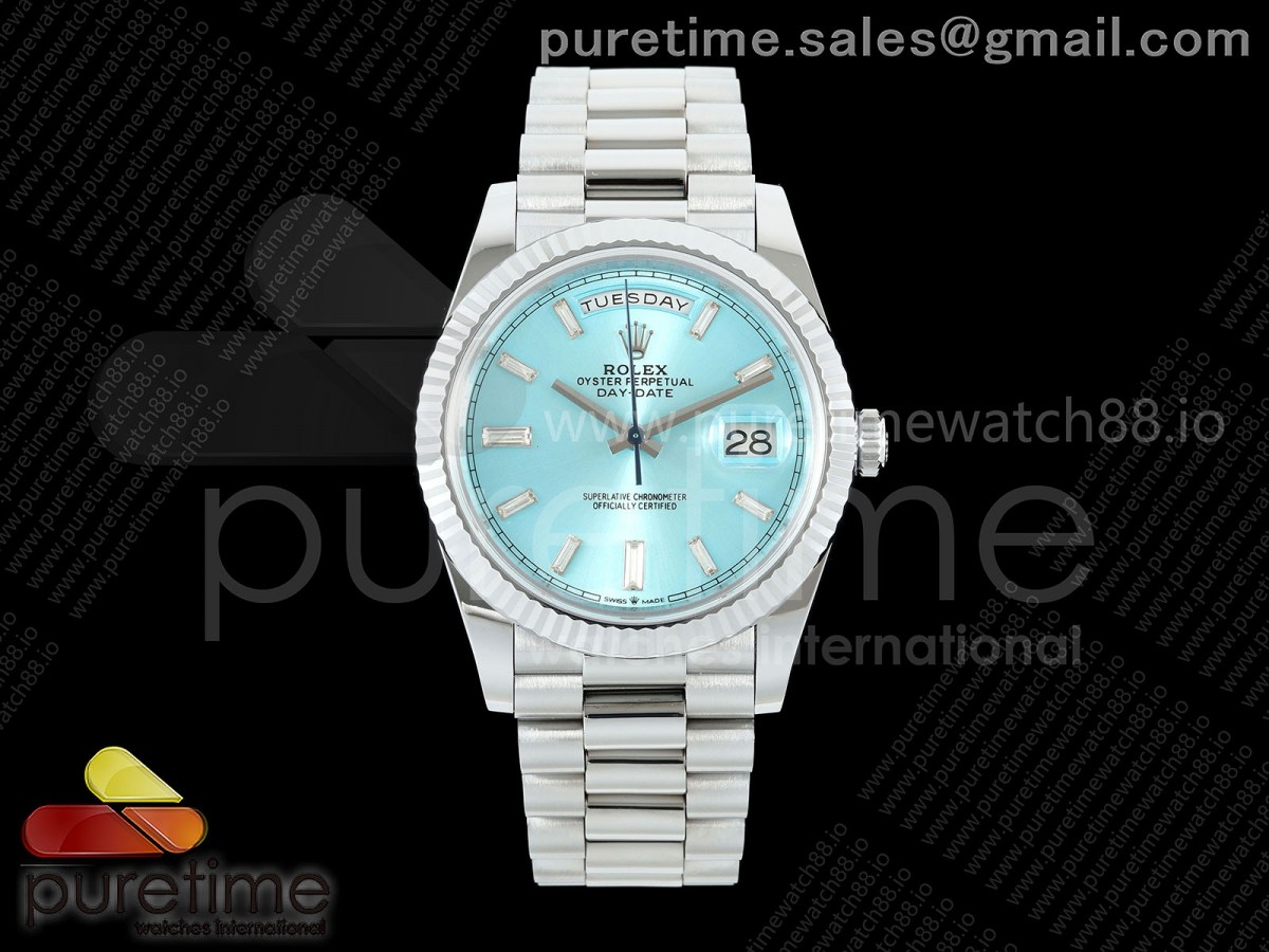 TMF 롤렉스 데이데이트40 텅스텐(Cu-W)220g 아이스블루바게트다이얼 스틸브레이슬릿   Day Date 40 SS TMF 1:1 Best Edition Ice Blue Crystal Dial on President Bracelet VR3255 (220g)
