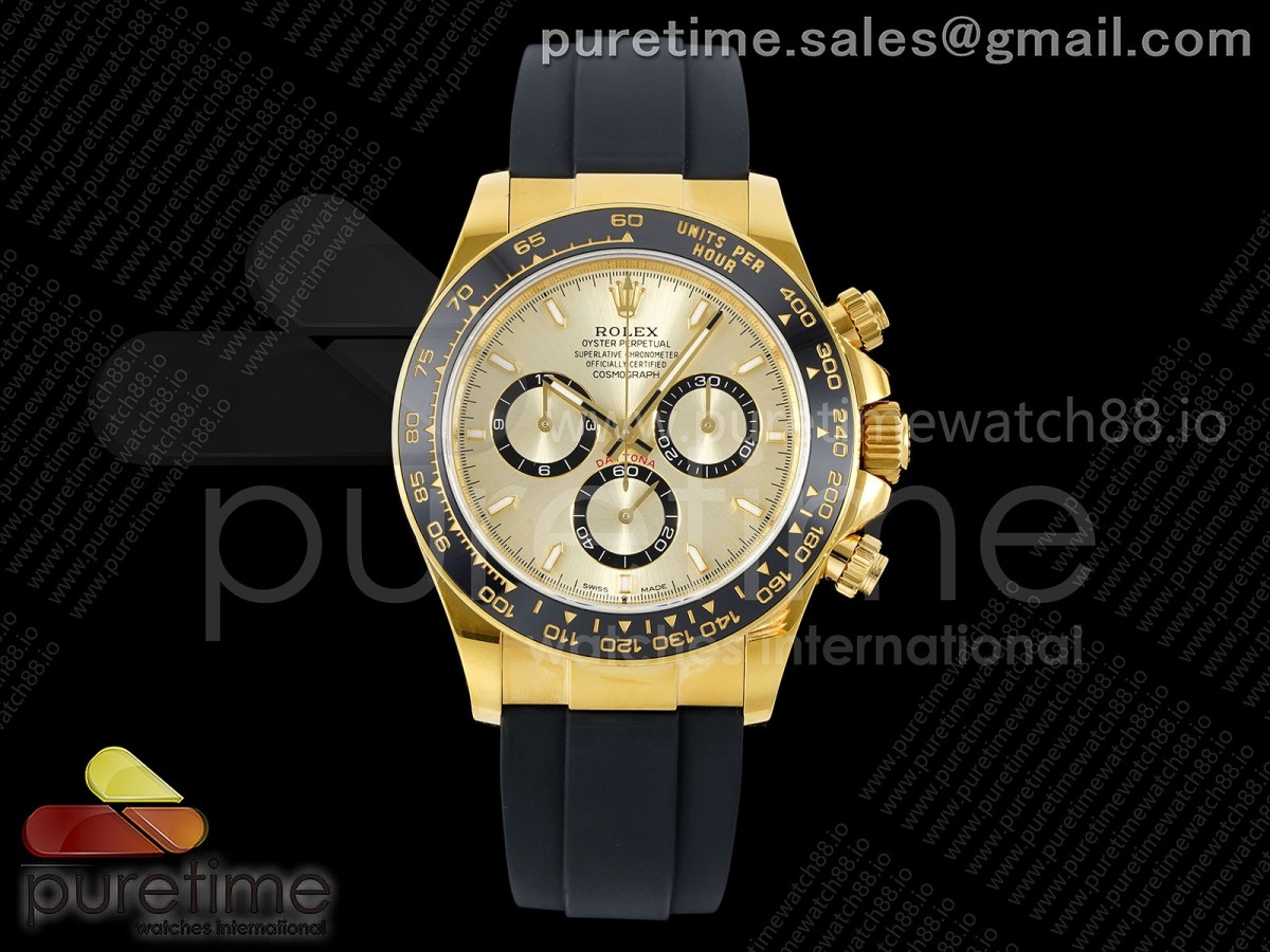 UFOF 롤렉스 데이토나 옐로우골드 텅스텐(Cu-W) 골드다이얼 블랙러버스트랩 157g  Daytona 126518 UFO 1:1 Best Edition YG Dial on Oysterflex Strap UF4131 (Free Sprung)