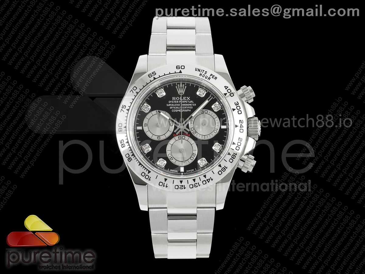 UFOF 롤렉스 데이토나 스틸베젤 블랙/실버8P다이얼 스틸브레이슬릿 (Free Sprung) Daytona 126509 UFO 1:1 Best Edition 904L Steel Black/Silver Diamonds Dial on SS Braclet UF4131 (Free Sprung)Free Sprung)