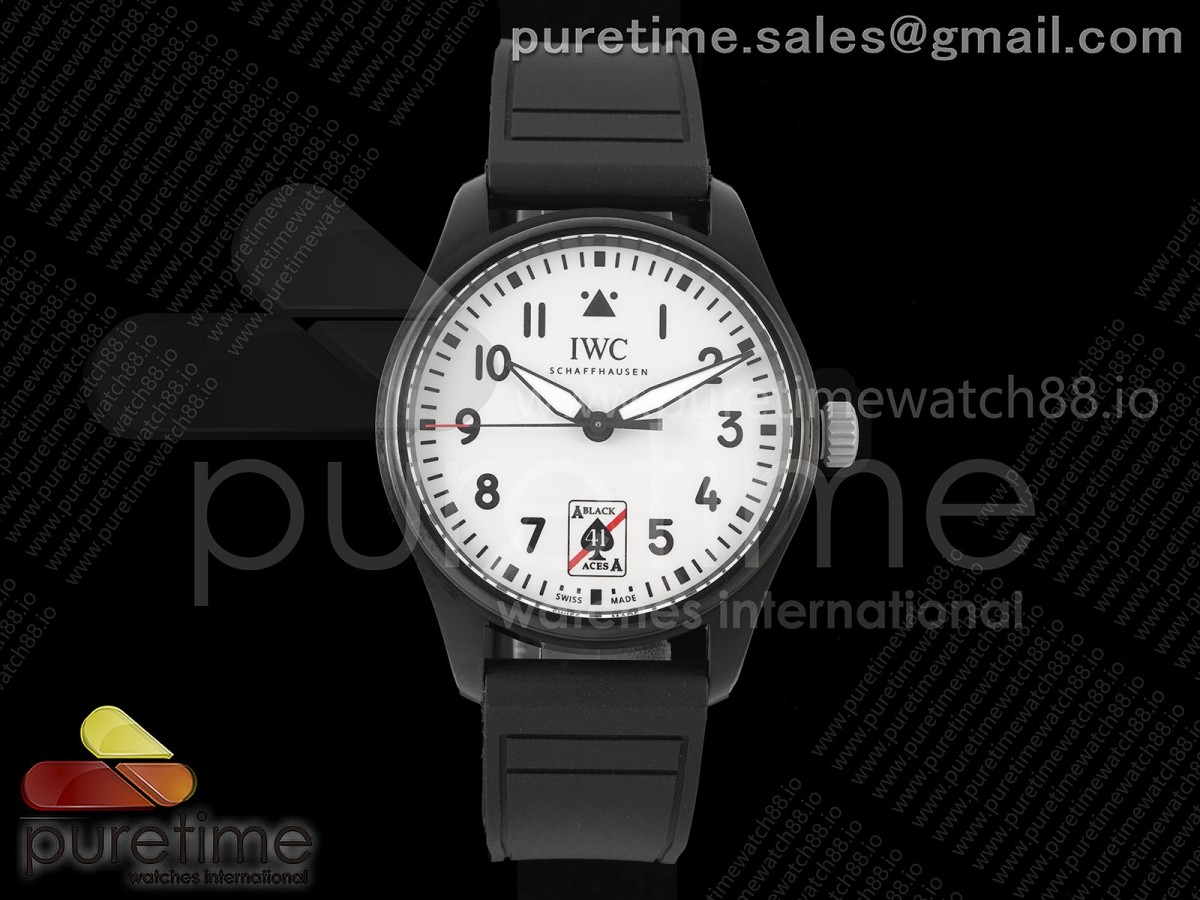 BLSF IWC 파일럿41 블랙에이스 PVD블랙 화이트다이얼 블랙러버스트랩 Pilot 41 Black Aces PVD IW326905 BLSF Best Edition on Black Rubber Strap MIYOTA 9015