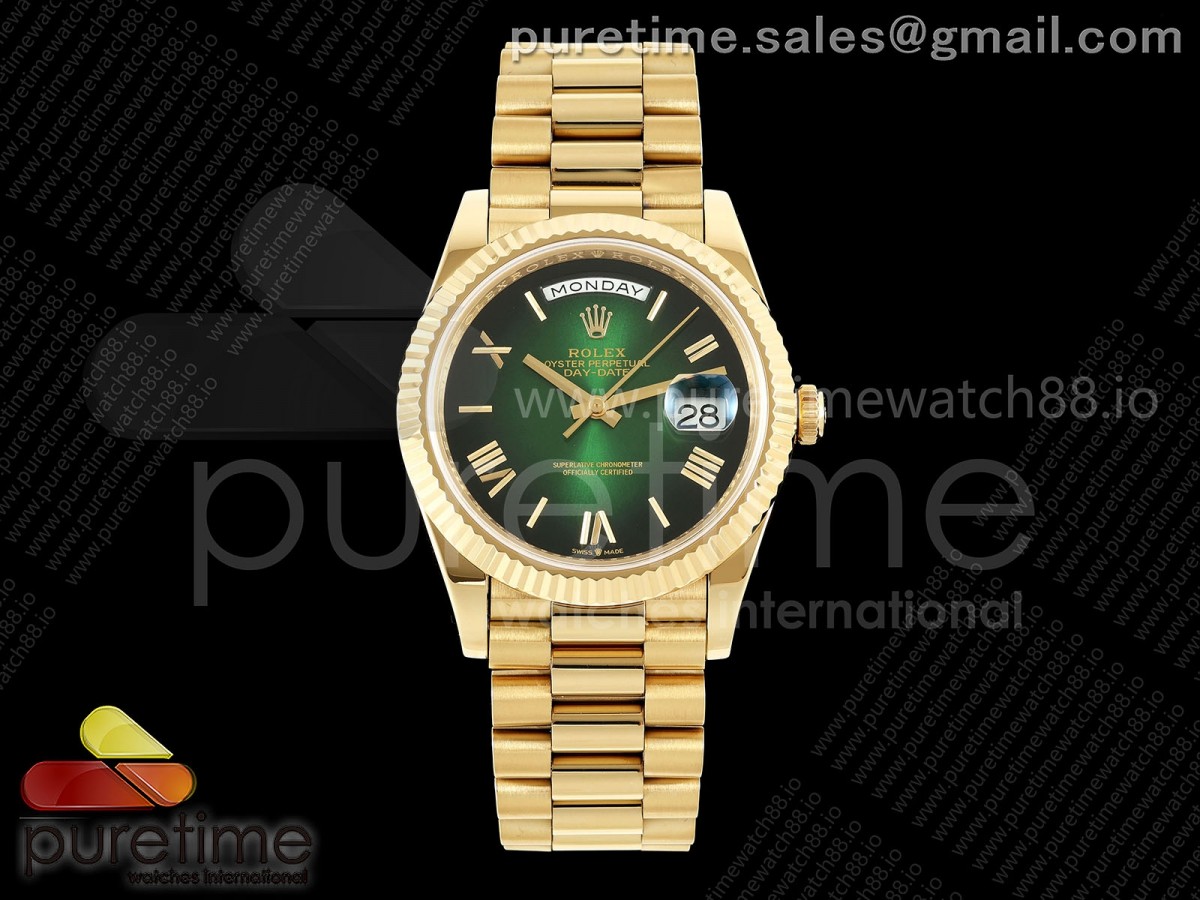 CBDF 롤렉스 데이데이트40 옐로우골드 텅스텐(Cu-W) 그린옴브레로만다이얼 스틸브레이슬릿 210g Day Date 40 YG CBDF 1:1 Best Edition Green Ombre Roman Dial on President Bracelet VR3255 (210g)