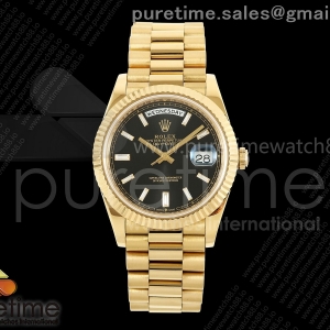 CBDF 롤렉스 데이데이트40 옐로우골드 텅스텐(Cu-W) 블랙바게트다이얼 스틸브레이슬릿 210g Day Date 40 YG CBDF 1:1 Best Edition Black Crystal Dial on President Bracelet VR3255 (210g)