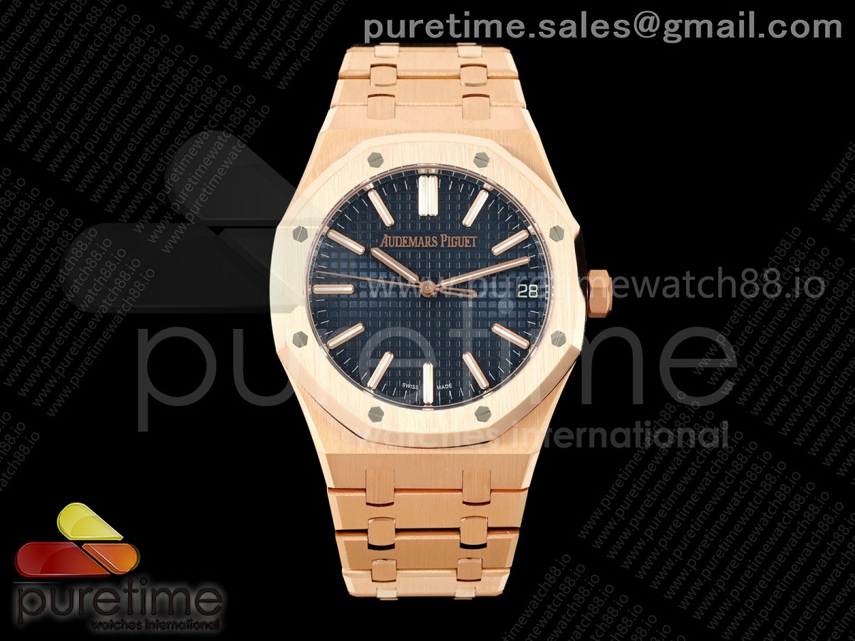 DDF 오데마피게 로얄오크 15510 로즈골드 텅스텐(Cu-W)185g 블루다이얼 스틸브레이슬릿 Royal Oak 41mm 15510 RG DDF 1:1 Best Edition Blue Dial on RG Bracelet DD4302 Super Clone (Weighted)