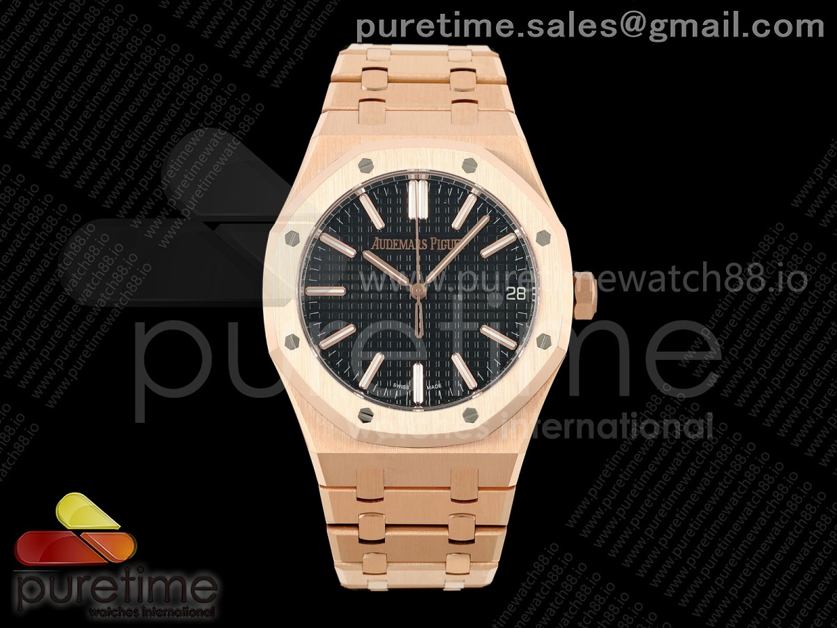 DDF 오데마피게 로얄오크 15510 로즈골드 텅스텐(Cu-W)185g 블랙다이얼 스틸브레이슬릿 Royal Oak 41mm 15510 RG DDF 1:1 Best Edition Black Dial on RG Bracelet DD4302 Super Clone (Weighted)