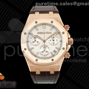 DDF 오데마피게 로얄오크 크로노 26240 로즈골드 화이트다이얼 브라운가죽스트랩 175g Royal Oak Chrono 26240 RG DDF 1:1 Best Edition White Dial on Brown Leather Bracelet DD4401 Super Clone (SW Dial)
