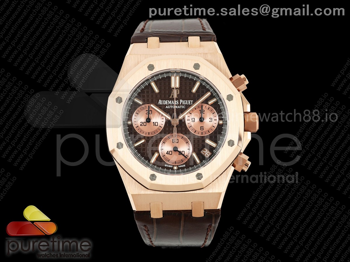 DDF 오데마피게 로얄오크 크로노 26240 로즈골드 브라운다이얼 브라운가죽스트랩 175g Royal Oak Chrono 26240 RG DDF 1:1 Best Edition Brown Dial on Brown Leather Bracelet DD4401 Super Clone (SW Dial)