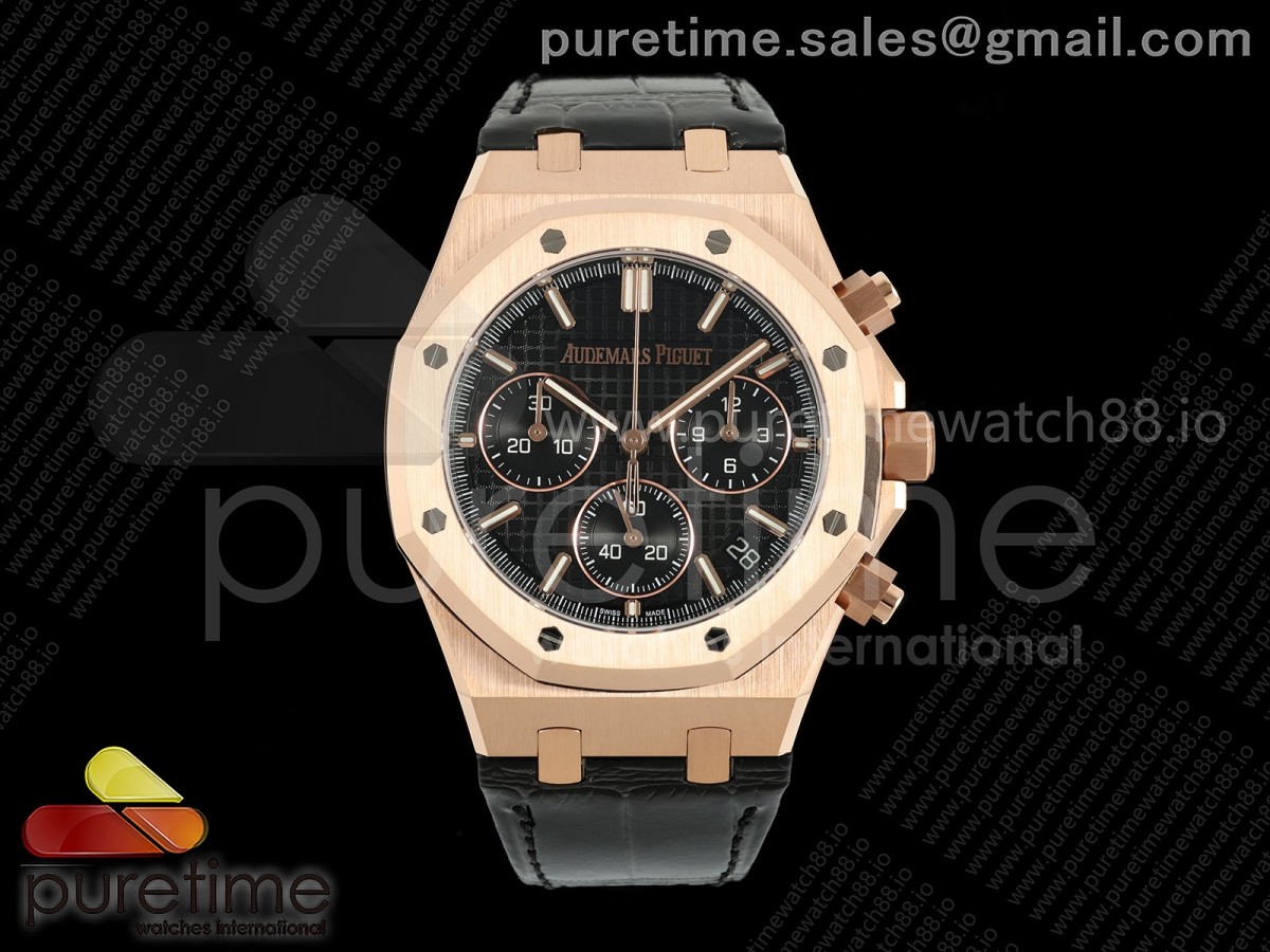 DDF 오데마피게 로얄오크 크로노 26240 로즈골드 블랙다이얼 블랙가죽스트랩 175g Royal Oak Chrono 26240 RG DDF 1:1 Best Edition Black Dial on Black Leather Bracelet DD4401 Super Clone (SW Dial)