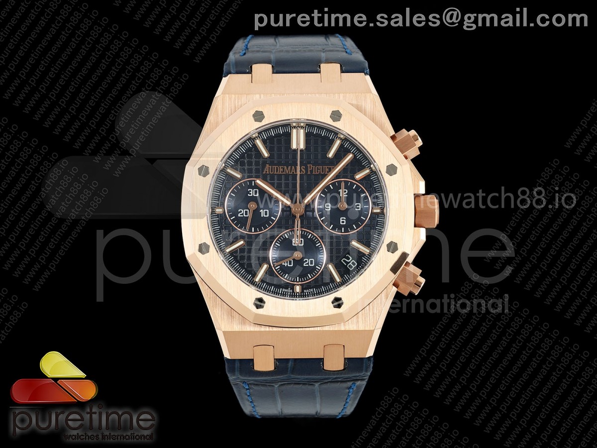 DDF 오데마피게 로얄오크 크로노 26240 로즈골드 블루다이얼 블루가죽스트랩 175g Royal Oak Chrono 26240 RG DDF 1:1 Best Edition Blue Dial on Blue Leather Bracelet DD4401 Super Clone (SW Dial)