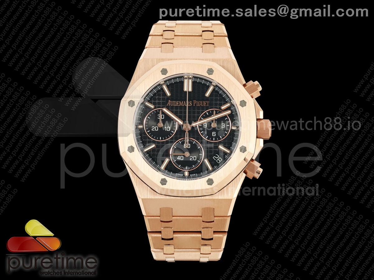 DDF 오데마피게 로얄오크 크로노 26240 로즈골드 블랙다이얼 스틸브레이슬릿 205g Royal Oak Chrono 26240 RG DDF 1:1 Best Edition Black Dial on RG Bracelet DD4401 Super Clone (SW Dial)