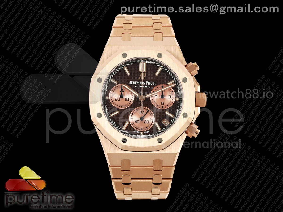 DDF 오데마피게 로얄오크 크로노 26240 로즈골드 브라운다이얼 스틸브레이슬릿 205g Royal Oak Chrono 26240 RG DDF 1:1 Best Edition Brown Dial on RG Bracelet DD4401 Super Clone (SW Dial)