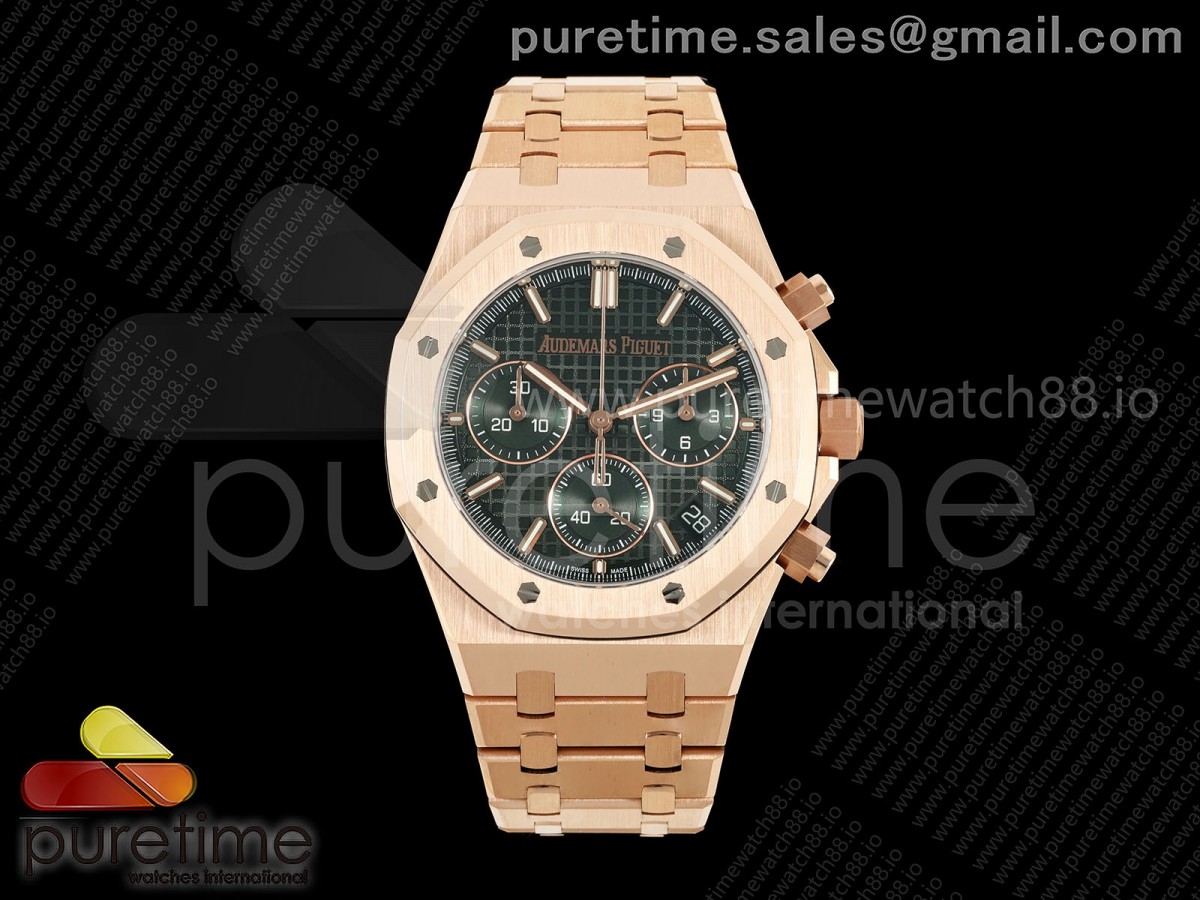 DDF 오데마피게 로얄오크 크로노 26240 로즈골드 그린다이얼 스틸브레이슬릿 205g  Royal Oak Chrono 26240 RG DDF 1:1 Best Edition Green Dial on RG Bracelet DD4401 Super Clone (SW Dial)