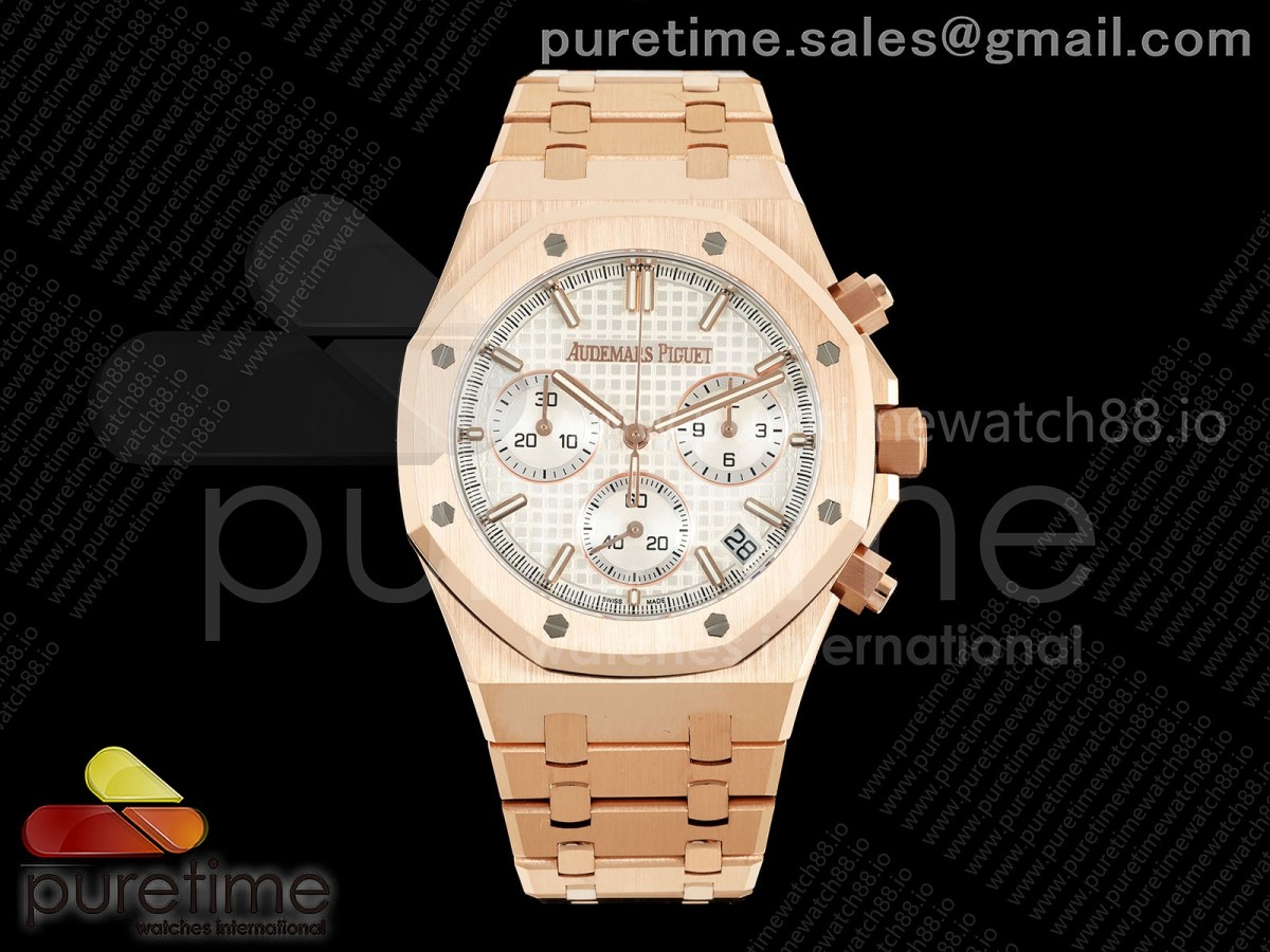 DDF 오데마피게 로얄오크 크로노 26240 로즈골드 화이트다이얼 스틸브레이슬릿 205g Royal Oak Chrono 26240 RG DDF 1:1 Best Edition White Dial on RG Bracelet DD4401 Super Clone (SW Dial)
