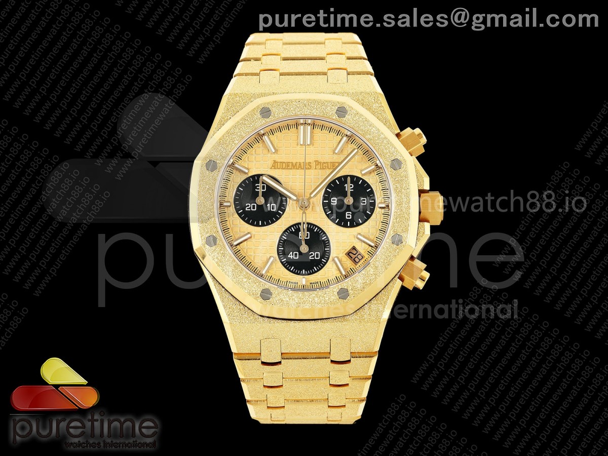 DDF 오데마피게 로얄오크 크로노 26240 옐골드프러스티드 텅스텐(Cu-W) 골드/블랙다이얼 스틸브레이슬릿 205g Royal Oak Chrono 26240 Frosted YG DDF 1:1 Best Edition YG/Black Dial on YG Bracelet DD4401 Super Clone (SW Dial)