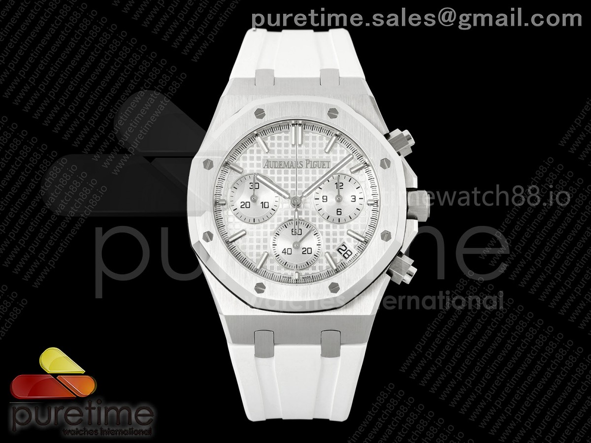 DDF 오데마피게 로얄오크 크로노 26420 50주년기념 SW실버다이얼 화이트러버스트랩 Royal Oak Chrono 26240 SS DDF 1:1 Best Edition Silver Dial on White Rubber Strap DD4401 Super Clone (50th Anniversary)acelet DD4401 Super Clone (50th Anniversary)