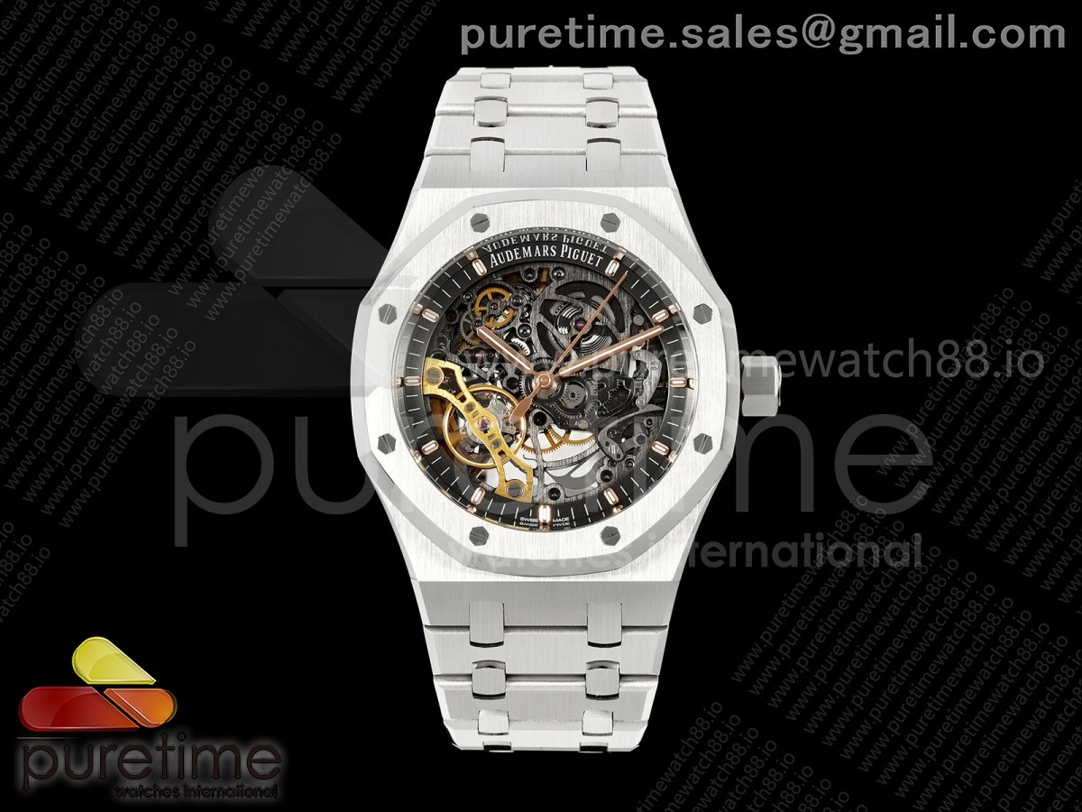 DDF 오데마피게 로얄오크 15407 스켈리톤다이얼 스틸브레이슬릿 더블밸런스휠 Royal Oak 41mm Openworked 15407 SS DDF 1:1 Best Edition on SS Bracelet SA3132 Double Balance Wheels
