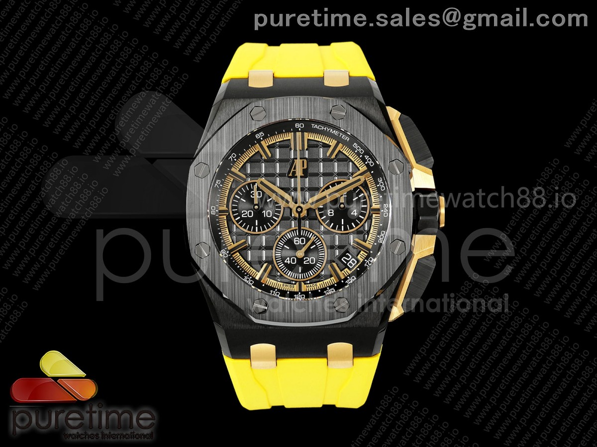 DDF 오데마피게 로얄오크 오프쇼어 26420 블랙세라믹 블랙/골드다이얼 옐로우러버스트랩  Royal Oak Offshore 26420 Black Ceramic DDF 1:1 Best Edition Black/YG Dial on Yellow Rubber Strap DD4401 Super Clone