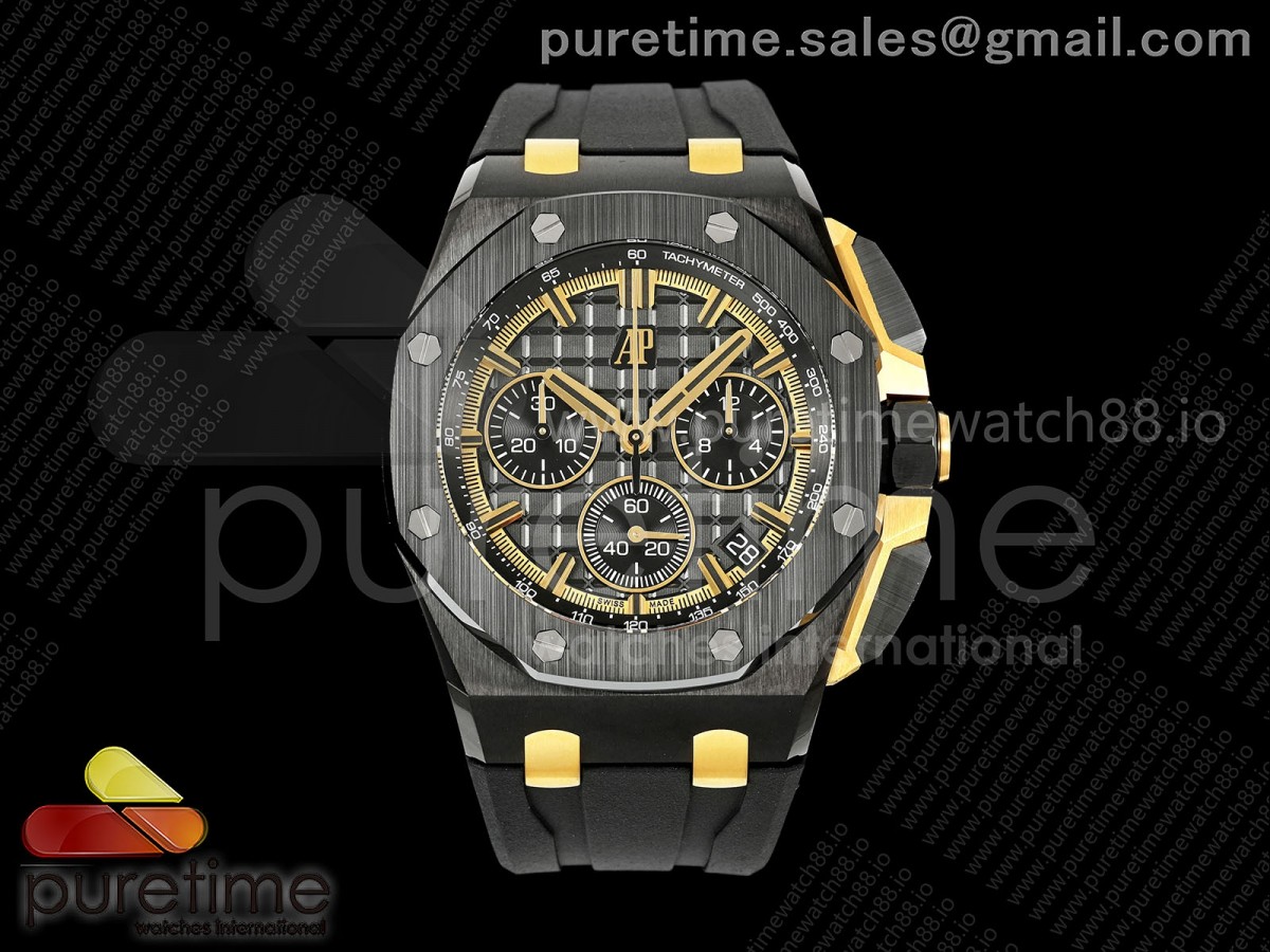 DDF 오데마피게 로얄오크 오프쇼어 26420 블랙세라믹 블랙/골드다이얼 블랙러버스트랩 Royal Oak Offshore 26420 Black Ceramic DDF 1:1 Best Edition Black/YG Dial on Black Rubber Strap DD4401 Super CloneD4401 Super Clone