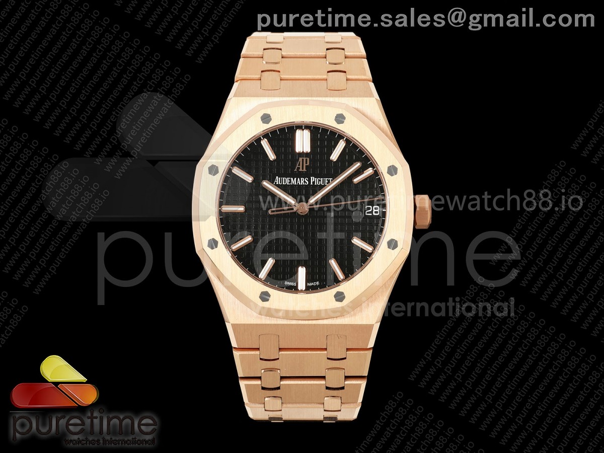 DDF 오데마피게 로얄오크 15500 로즈골드 텅스텐(Cu-W) 블랙다이얼 스틸브레이슬릿 Royal Oak 41mm 15500 RG DDF 1:1 Best Edition Black Dial on RG Bracelet DD4302 Super Clone (Weighted)