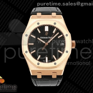 DDF 오데마피게 로얄오크 15500 로즈골드 텅스텐(Cu-W) 블랙다이얼 블랙가죽스트랩 Royal Oak 41mm 15500 RG DDF 1:1 Best Edition Black Dial on Black Leather Strap DD4302 Super Clone (Weighted) Clone (Weighted)