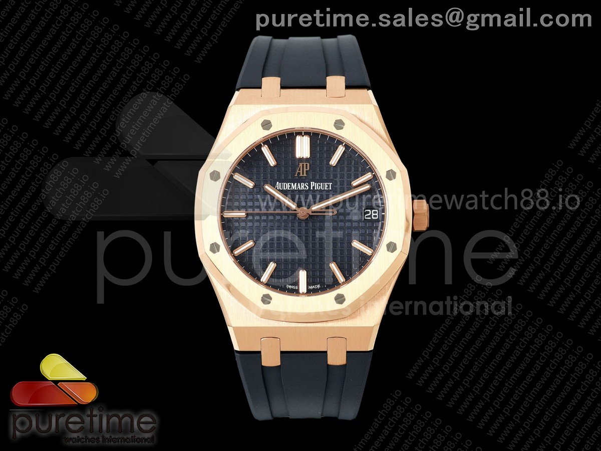 DDF 오데마피게 로얄오크 15500 로즈골드 텅스텐(Cu-W) 블루다이얼 블루러버스트랩  Royal Oak 41mm 15500 RG DDF 1:1 Best Edition Blue Dial on Blue Rubber Strap DD4302 Super Clone (Weighted)