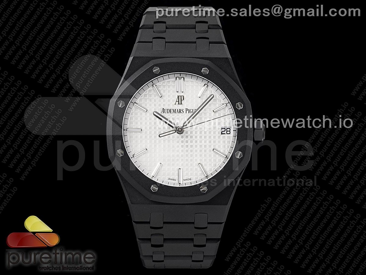 ZF V2 오데마피게 로얄오크 AP15500 DLC블랙 화이트다이얼 Royal Oak 41mm 15500 DLC ZF 1:1 Best Edition White Textured Dial on SS Bracelet A4302 V2