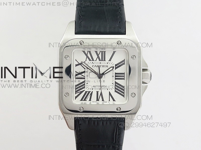 V6F 산토스100 미듐 33미리 블랙 가죽스트랩 Santos 100 33mm V6F Best Edition Ladies SS White Dial on Black Leather Strap SEIKO NH05A